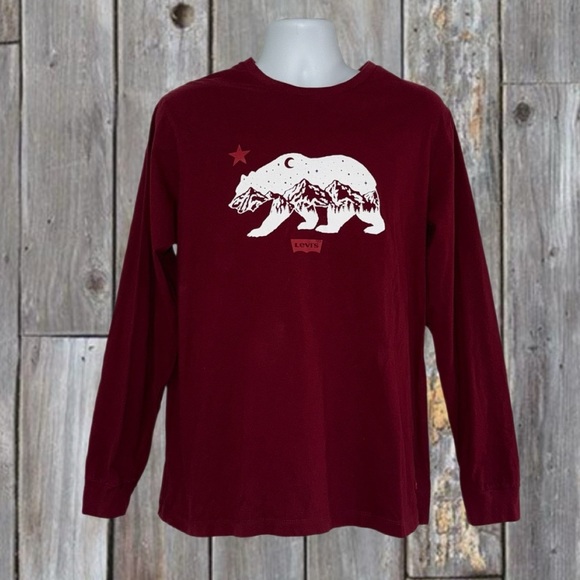 Levi’s Long Sleeve Graphic Tee XL Red Bear Mountain California Flag Shirt - Picture 1 of 9